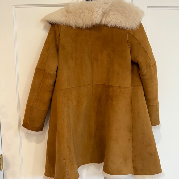 UGG Suede Shearling Fur Coat | Carmel Chestnut Sz Small - Picture 10 of 11